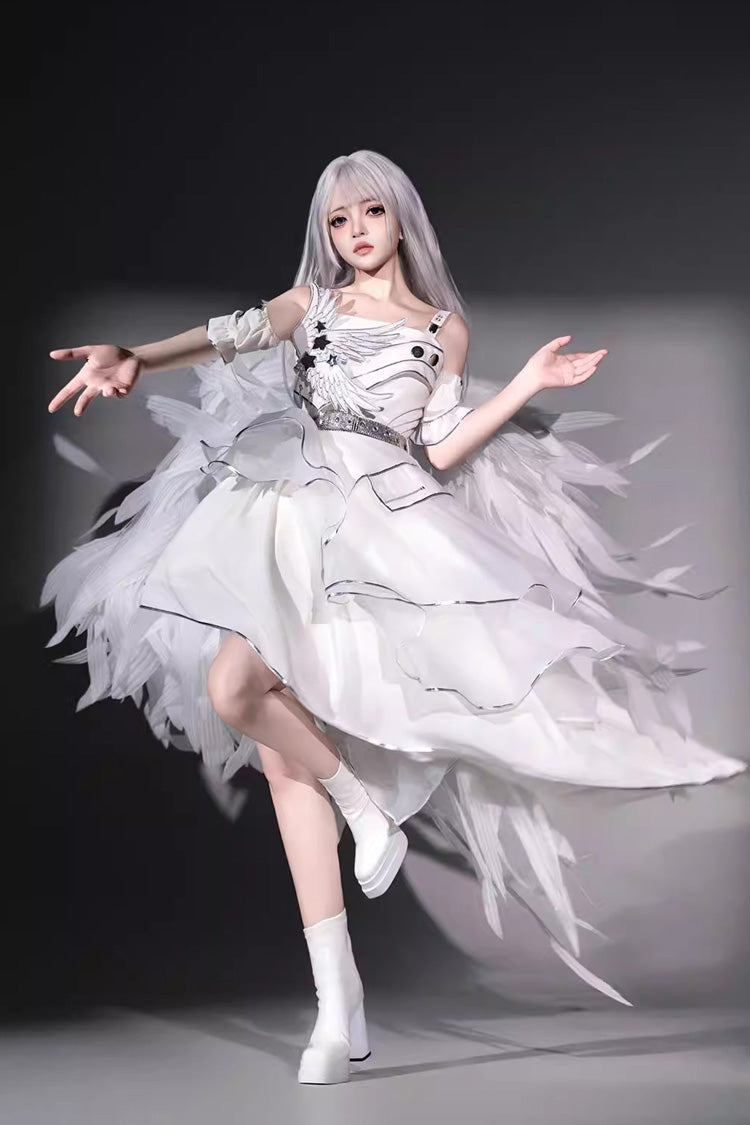 Ivory Asymmetric Collar Punk JSK Dress Set - Silver Wings