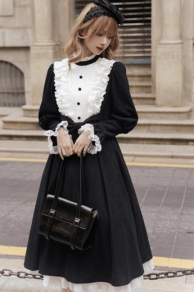 Black-White Silent Poetry Nun Bowknot Long Sleeve Gothic Lolita Dress