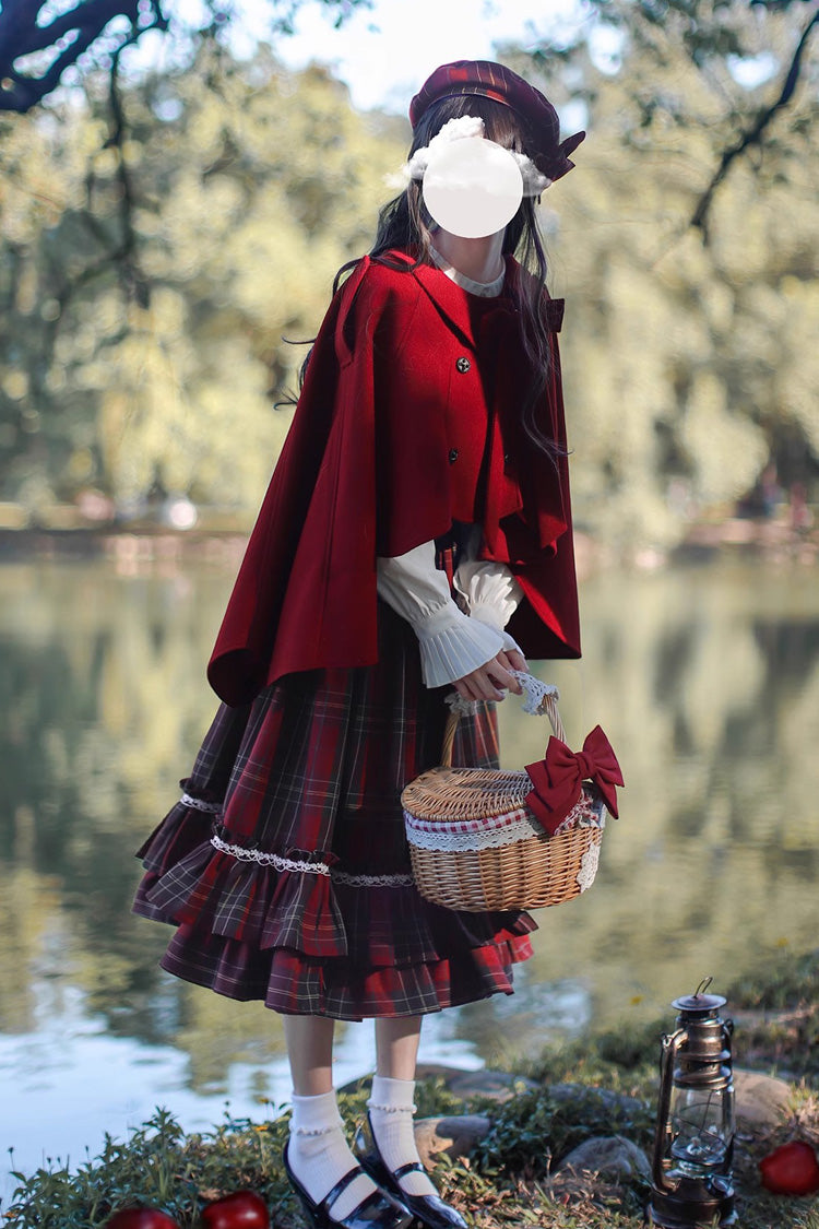 Red Plaid Print Bow Sweet Vintage Jumper - Little Red Riding Hood