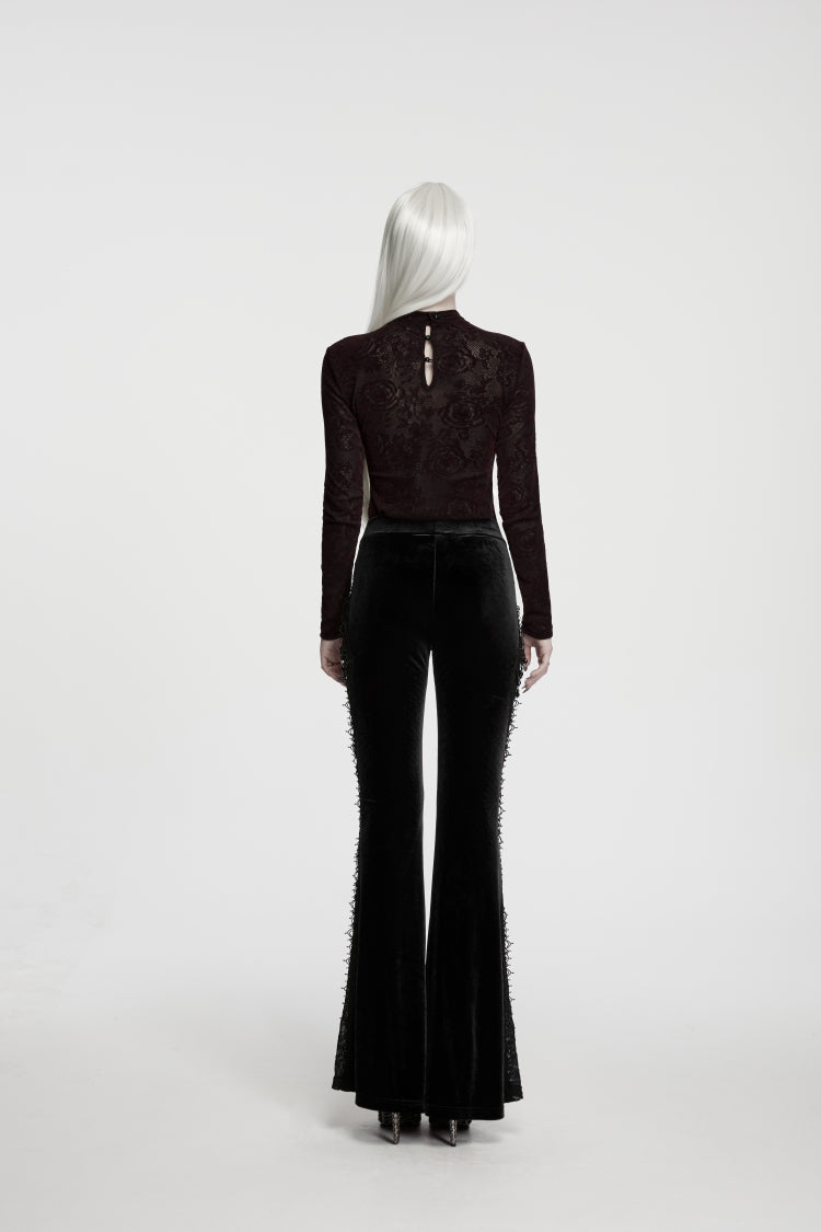 Floral Lace Beaded Tassel Flare Pants for Women