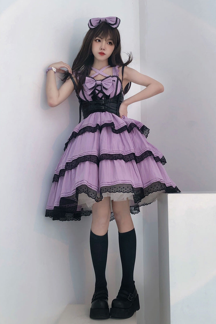 Lilac First-Love Ruffled Bow Lace Sweet JSK Frock