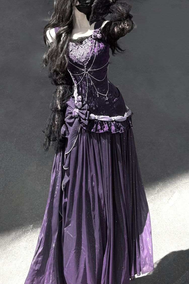 Violet Madame Butterfly Ruffled Bow Lace Elegant Gorgeous JSK