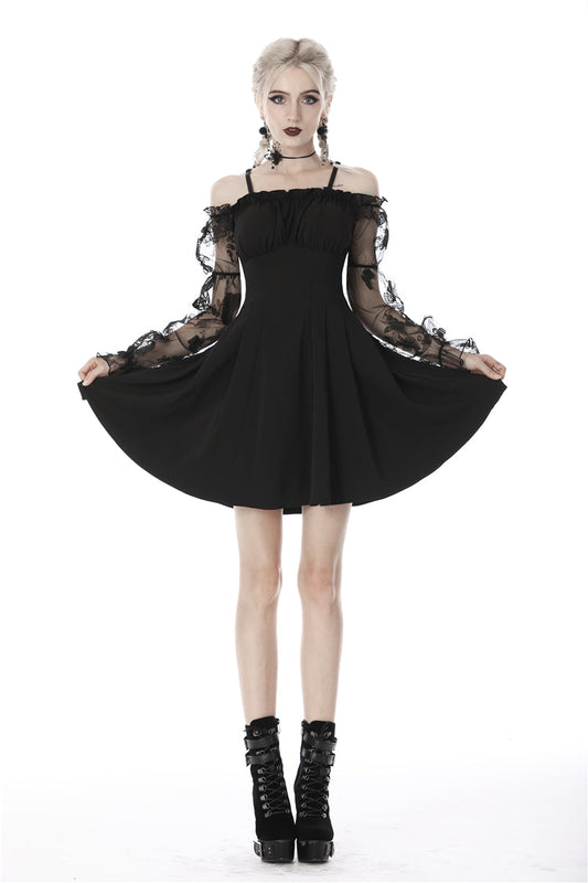 Graduation Lace Dress with Off-Shoulder and Lace-Up Front