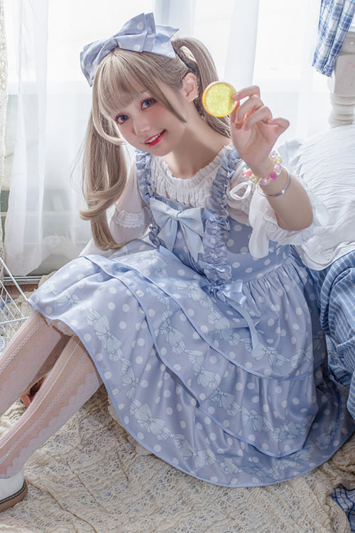 High Waist Polka Dot JSK Dress with Multi-Layer Ruffles