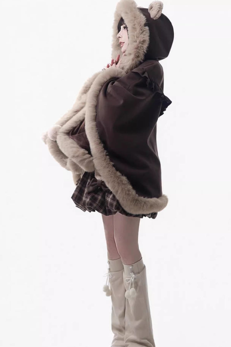 Brown Fluffy Little Bear Sleeveless Printed Ruffled Bow Sweet Lolita Tank Dress