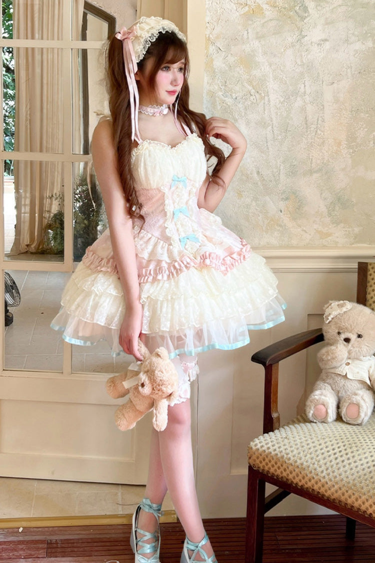 Pink Multi-Layered Ruffled Bow Lace Ballet Sweet Lolita Dress