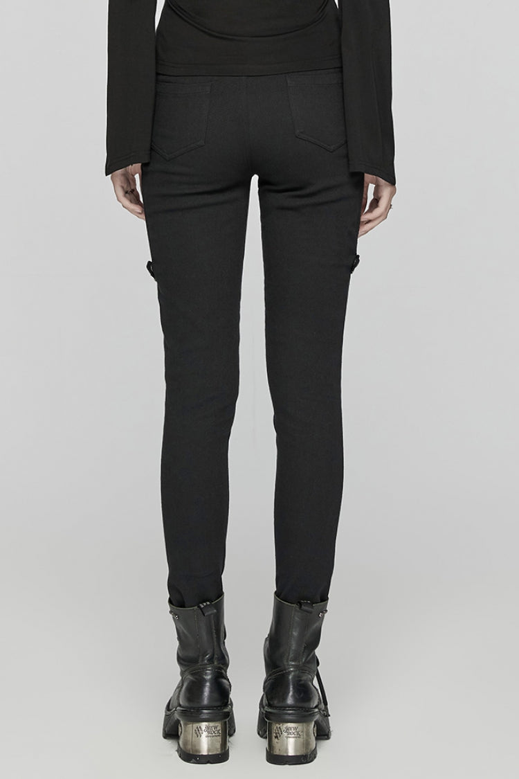 Glossy Vinyl Stitched Punk Trousers for Women