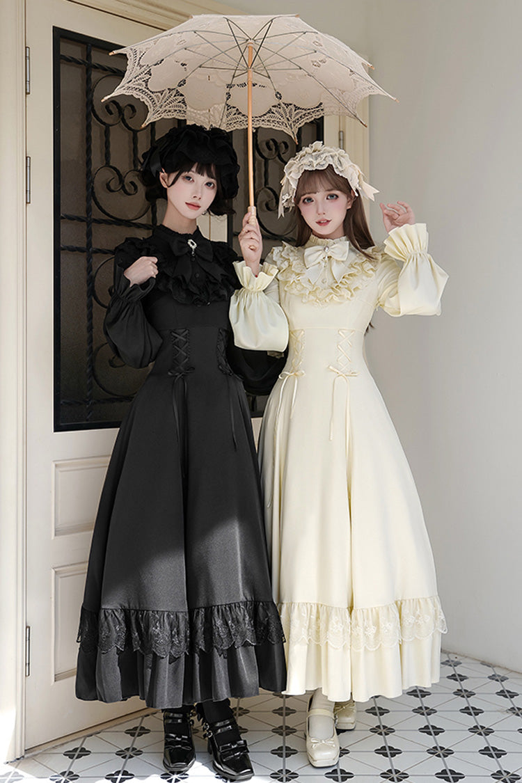 Letters Poems Day Night Stand Collar Long Sleeves Ruffle Bowknot Lace-Up Gothic Lolita Dress