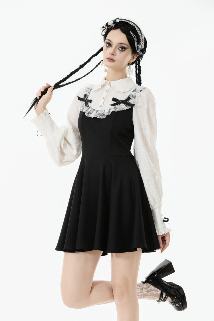 Doll Collar Long Sleeve Lace-Up Faux Two-Piece Gothic Graduation Dress