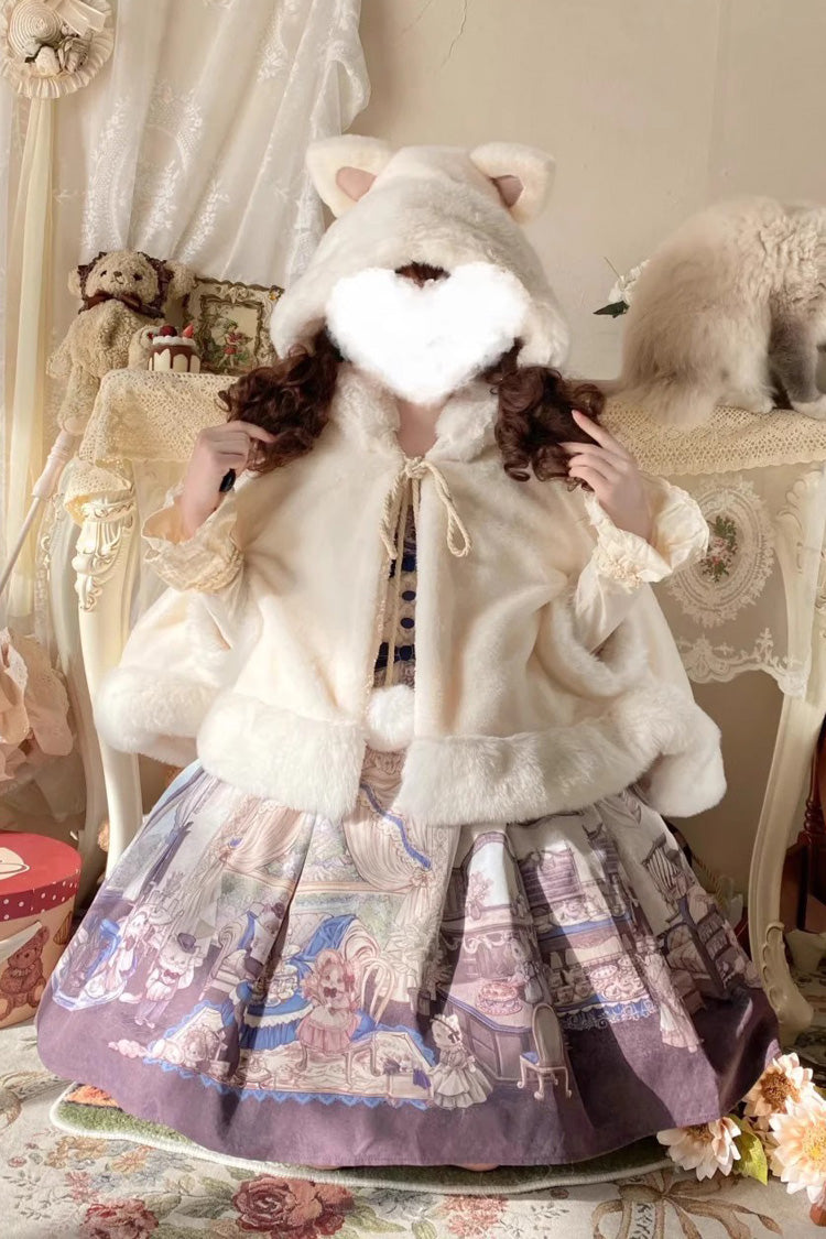 Cream Little Star Wish Cat Ears Hooded Sweet Lolita Cloak Coat