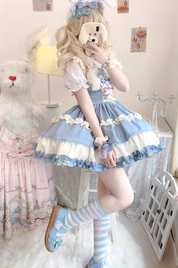 Strappy Doll Collar Ruffle Sweet Tiered Skirt in 7 Colors