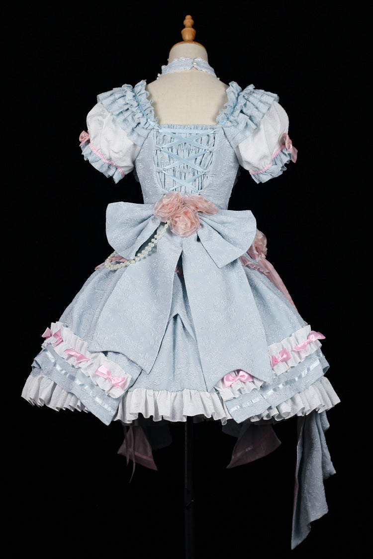 Square Collar Ruffle Cardigan Bowknot Lace Elegant Skirt Set - Spring Overture