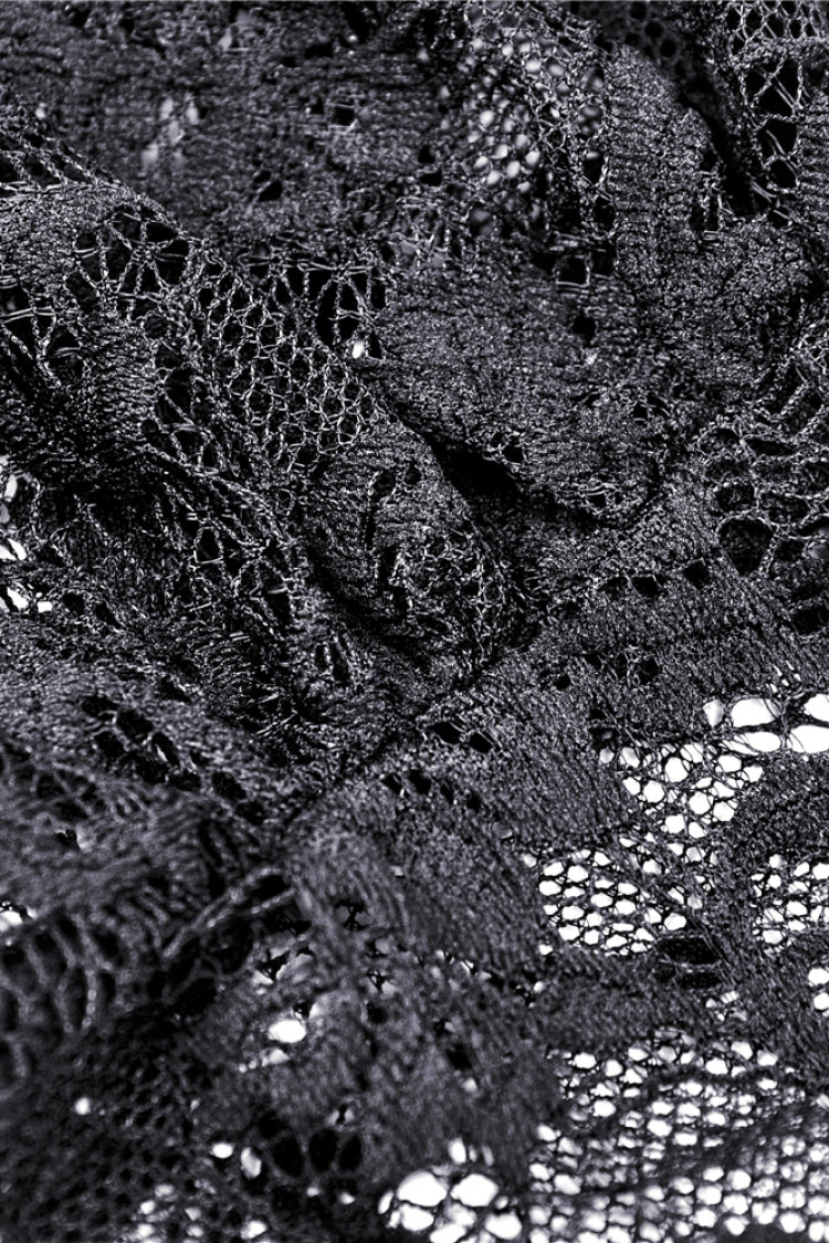 Jet-Black Gothic Cape with Sheer Floral Lace and Lacing for Women