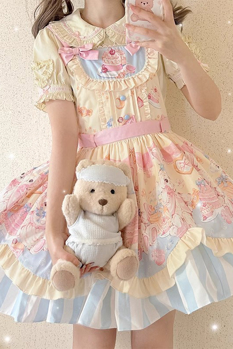Multicolor Party Bunny Cat Printed Bow Sweet Lolita Jumper Dress