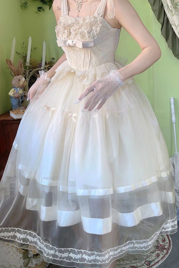 Sweet Lace JSK Long Dress with Bowknot in Ivory