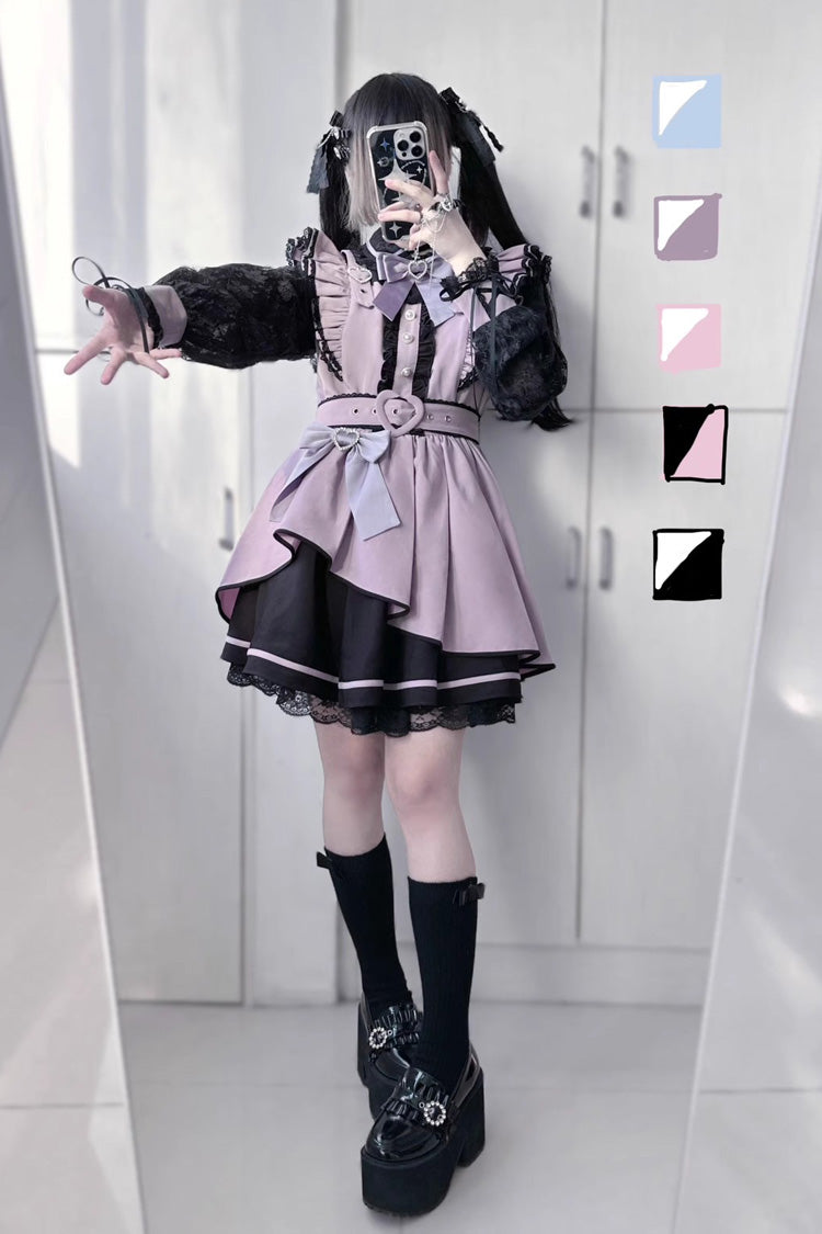 [Little Idol] Ruffle Bowknot Lace Irregular Asymmetric Jirai Kei Gown 6 Colors