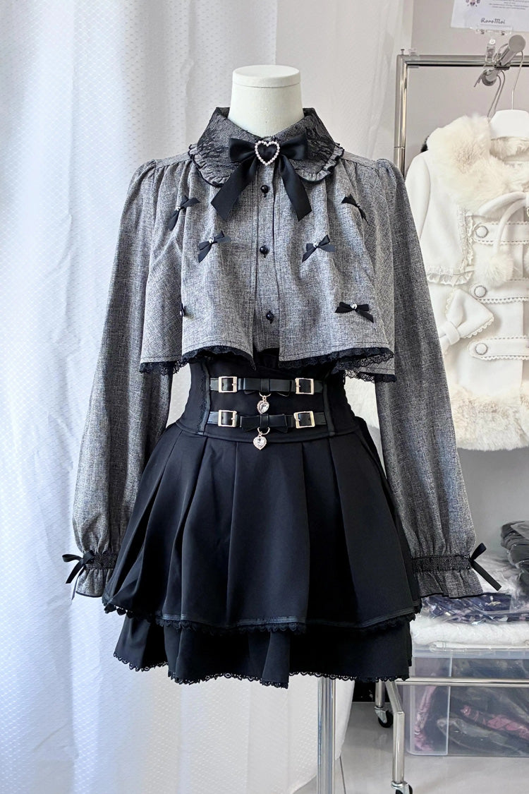 Belt Buckle Ruffled Long Sleeve Jirai Kei Set