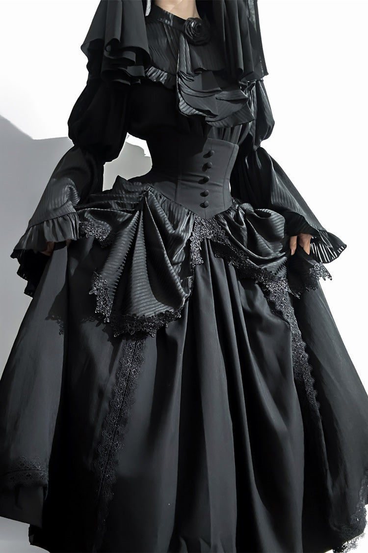 Black Sleepwalking Long Hime Sleeves Stitching Lace Plus Size Elegant Gothic Skirt Set