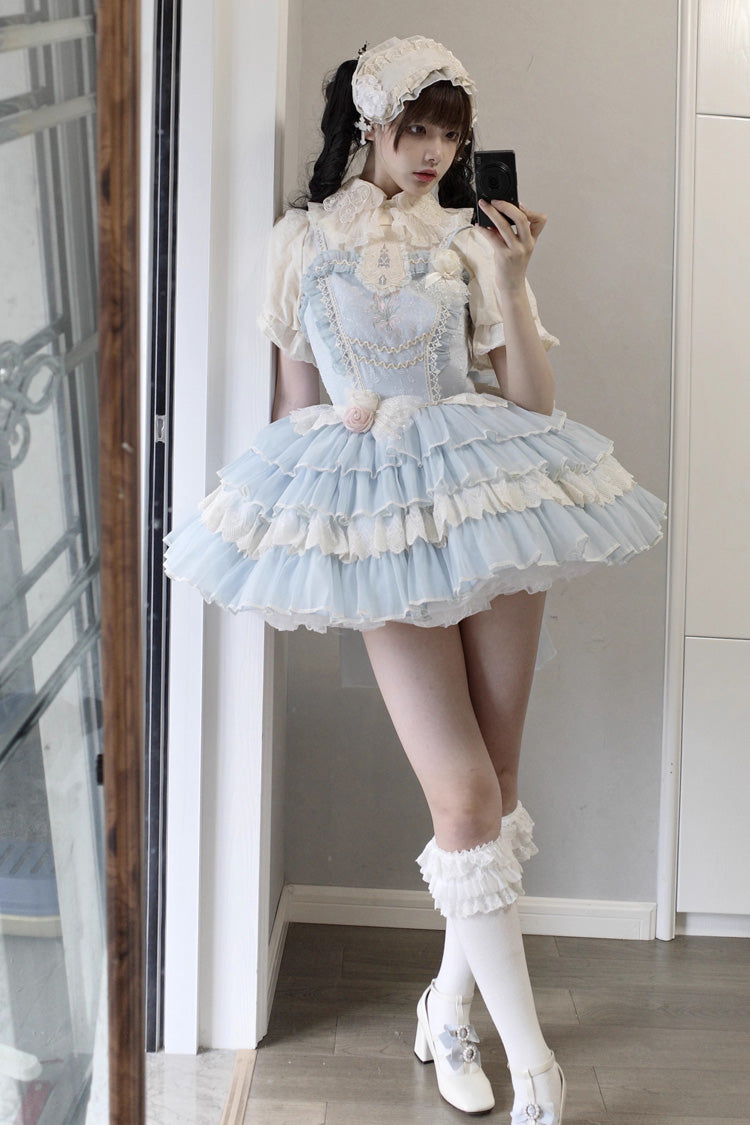 Good Night Tulip Sleeveless Multi-Tiered Ruffled Embroidered Lace Sweet Ballet Lolita Jumper Dress Two Colors