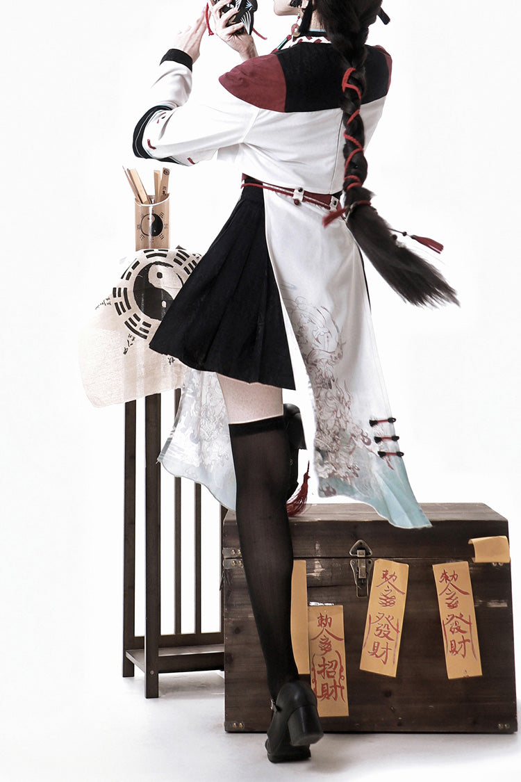 Multi-Color Asymmetric Chinese Ouji Skirt with Demon Print - Walking With The Demon