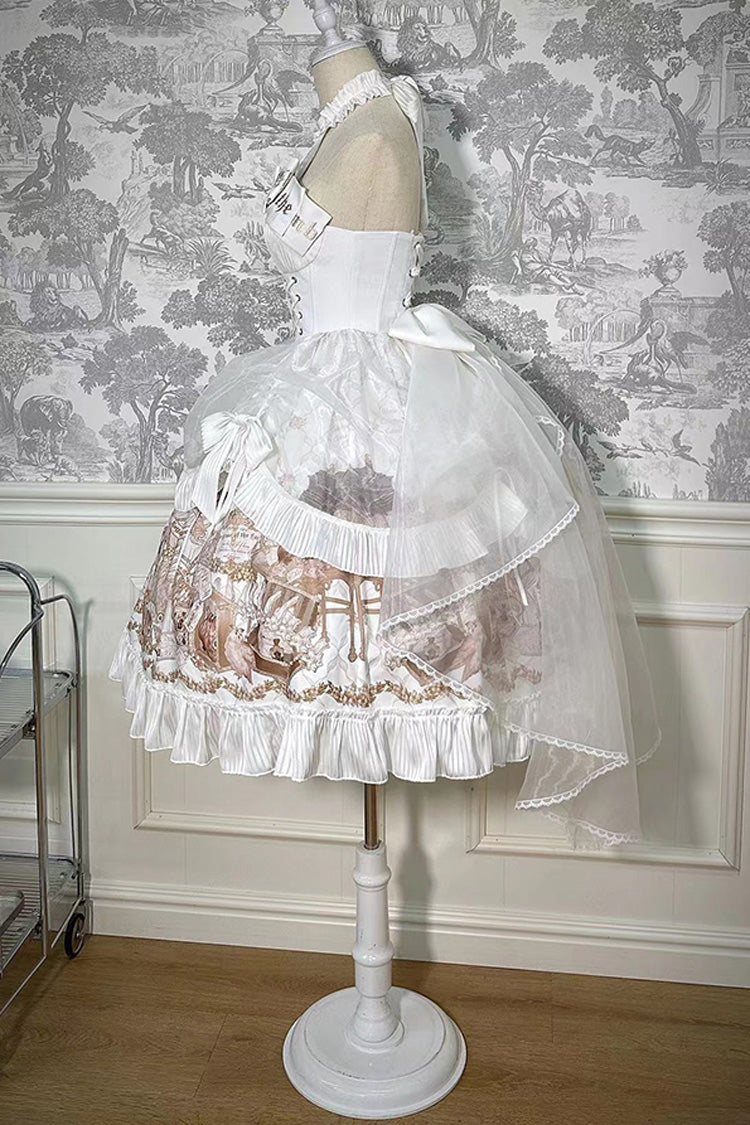Ivory Halterneck Gothic Dress with Print and Bowknot - The Mystery of The Doll