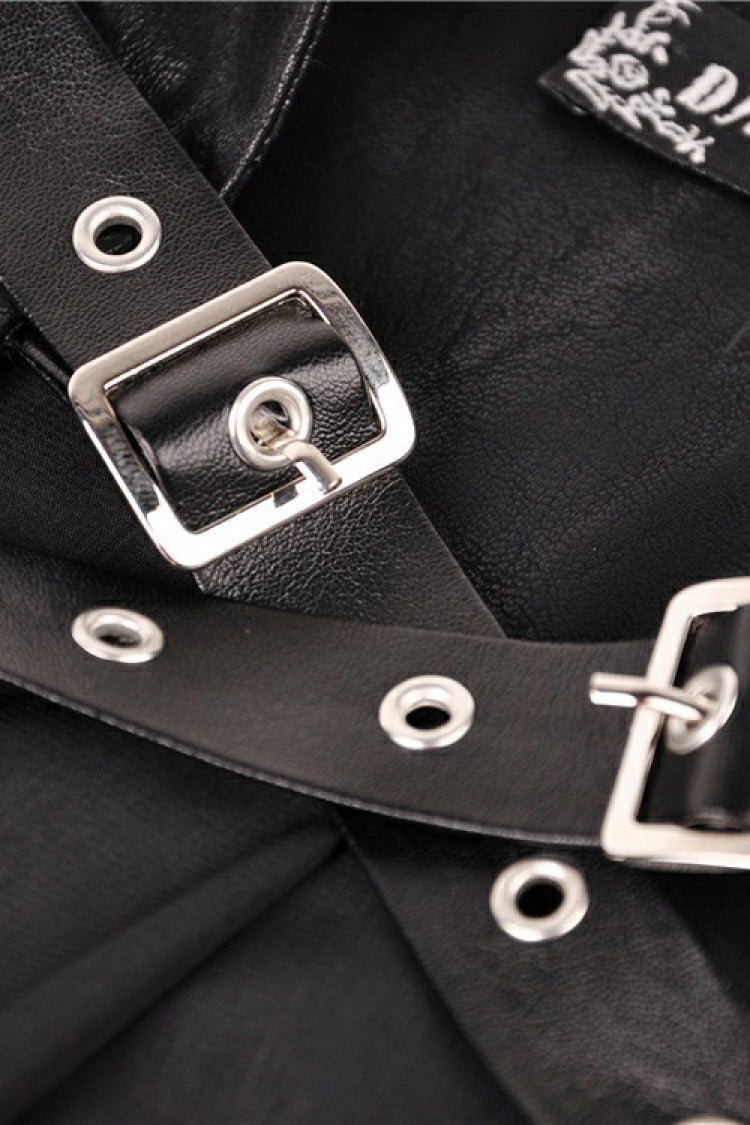 Punk Jacket with Cut-Out Chest Irregular Hem Lace-Up Buckles
