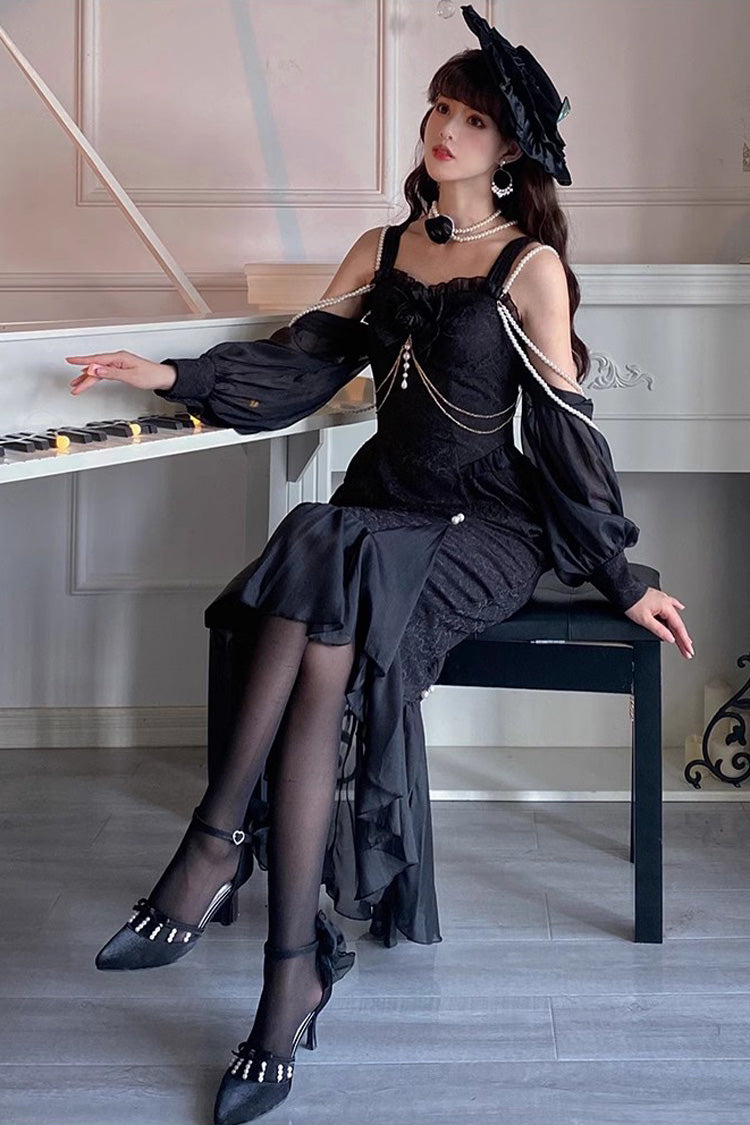 Sleeveless Jacquard Lace Fishtail JSK in Black