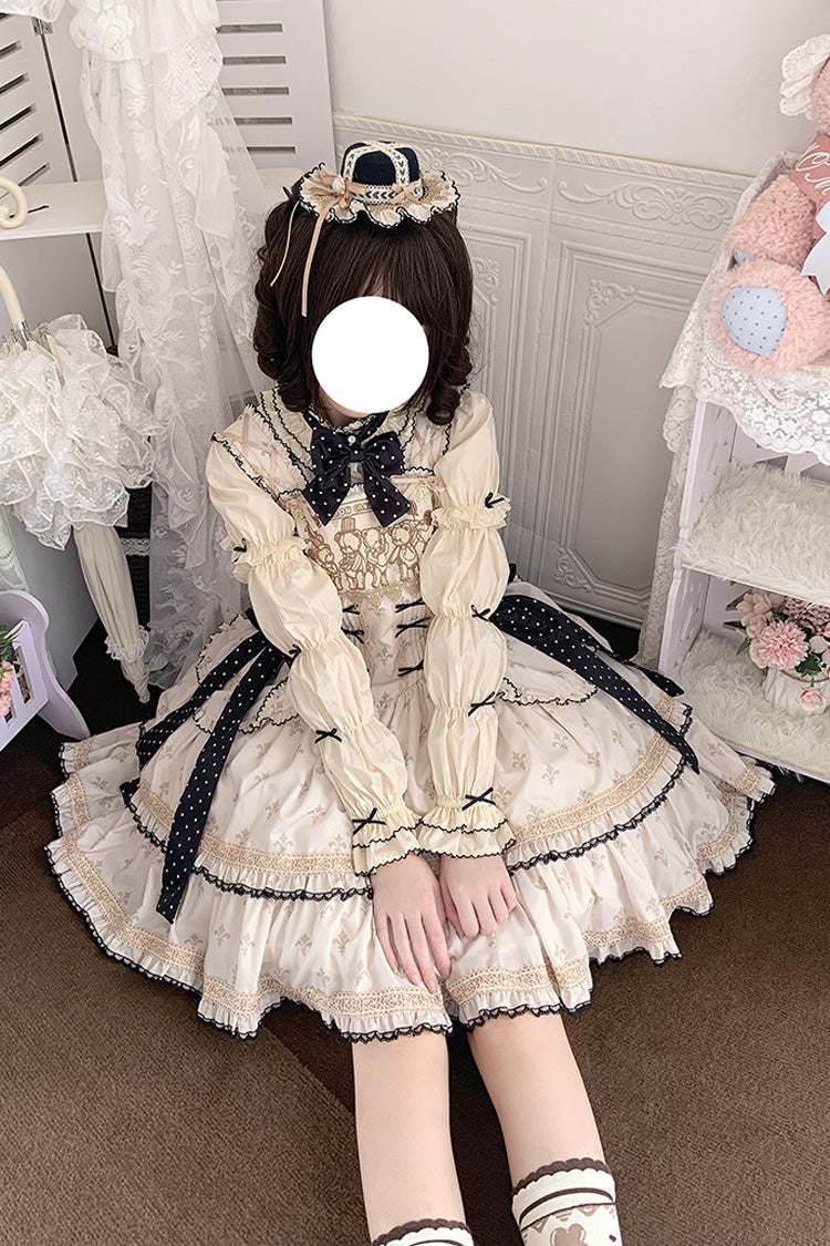 Cream Bear Holiday Sleeveless Double-Layer Embroidery Bow Frilled Sweet Lolita JSK Dress