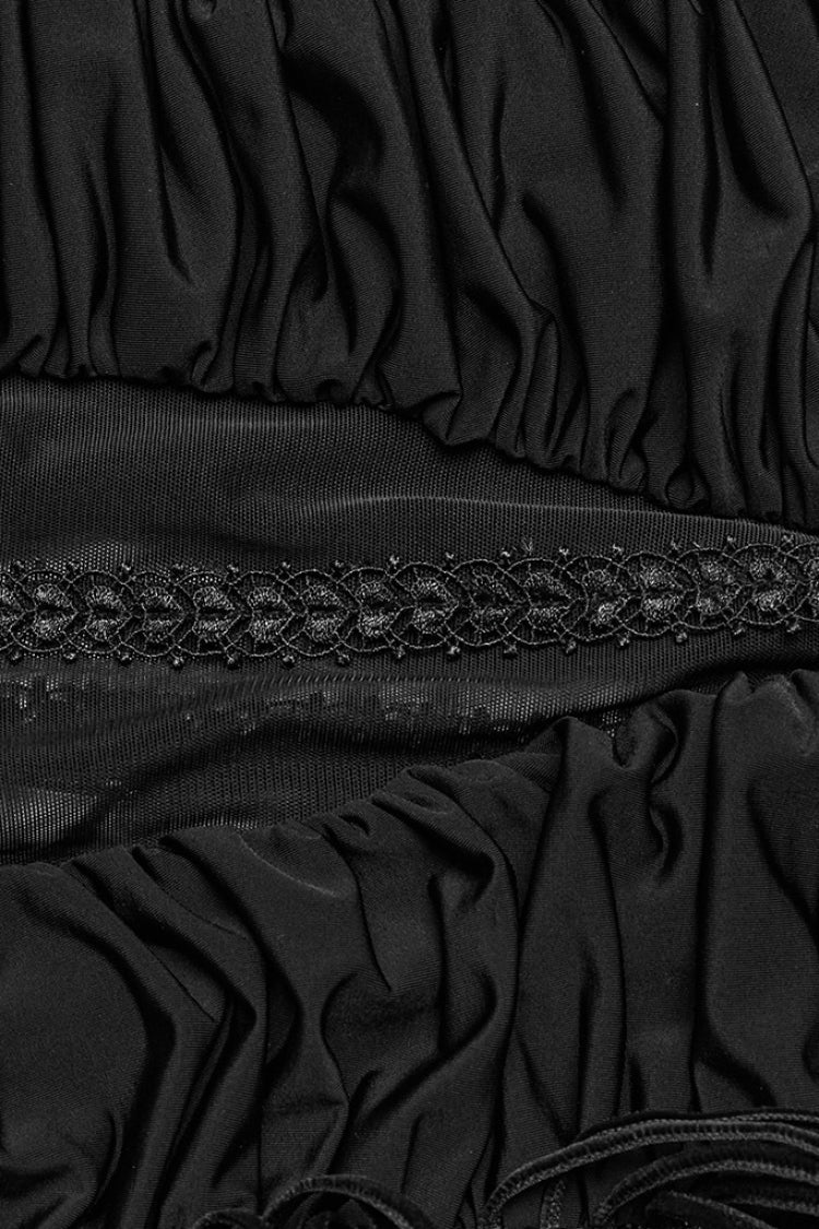 Sheer Wrapped Hip Gothic Skirt for Women with Lace Detail