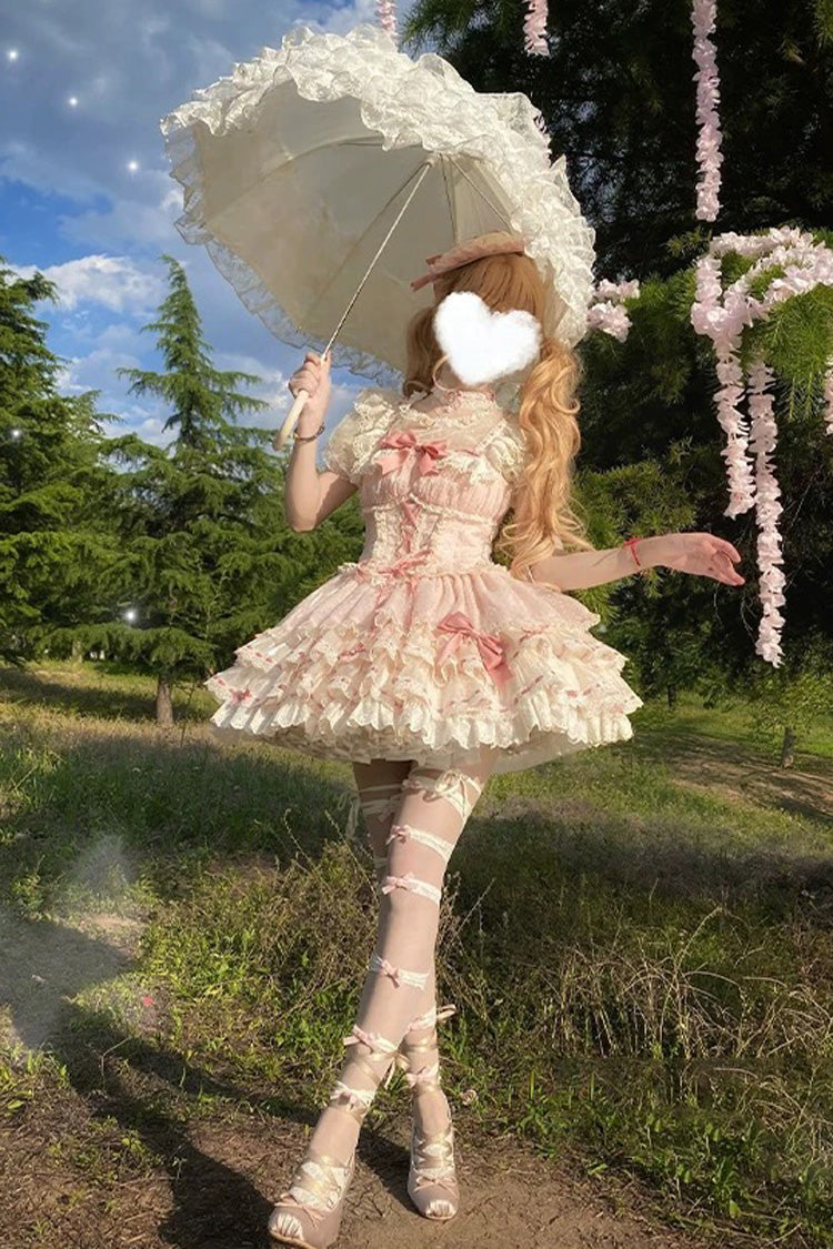Rose Triple-Layer Bowknot Corset Sweet Princess Ballet Jumper Dress