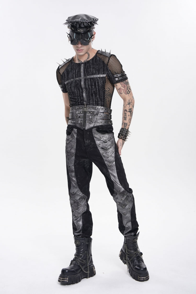 Studded Zippered Eyelet Punk Belt, Black Layered