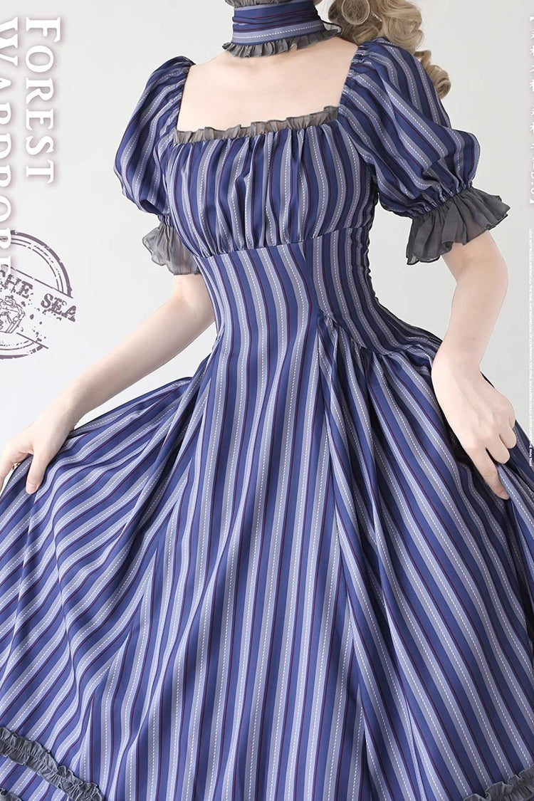 Forest Basket Printed Ruffled Lace Sweet Elegant Dress