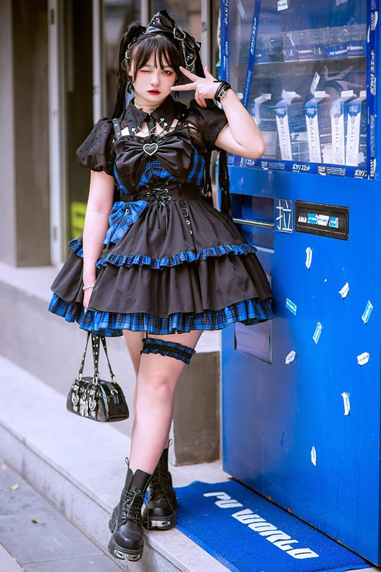 Black/Blue Sleeveless Multi-Layer Ruffle Bowknot Gothic Lolita Jsk Dress