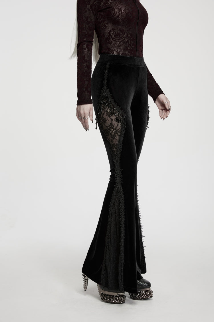 Floral Lace Beaded Tassel Flare Pants for Women