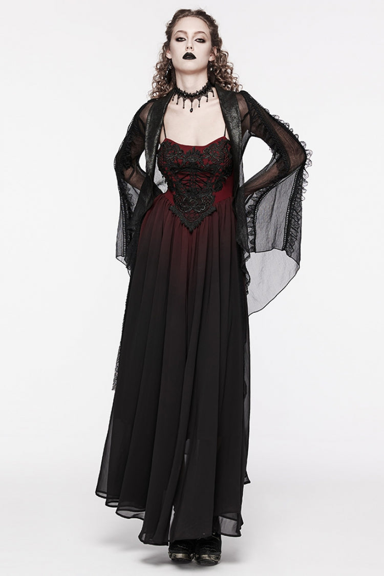 Crimson & Noir Floral Embroidered Lace-Up Slip Dress for Women
