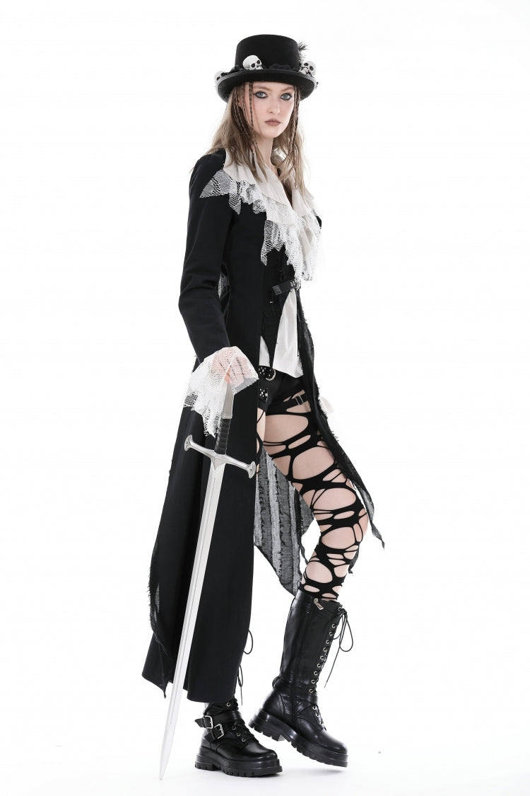 Peak Lapel Distressed Gothic Punk Coat with Belt