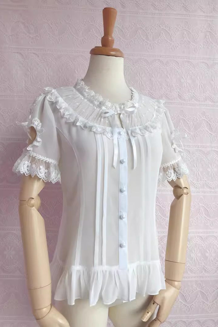 Sweet Lolita Chiffon Blouse - Puff Sleeve, Lace Trim, 2 Colors
