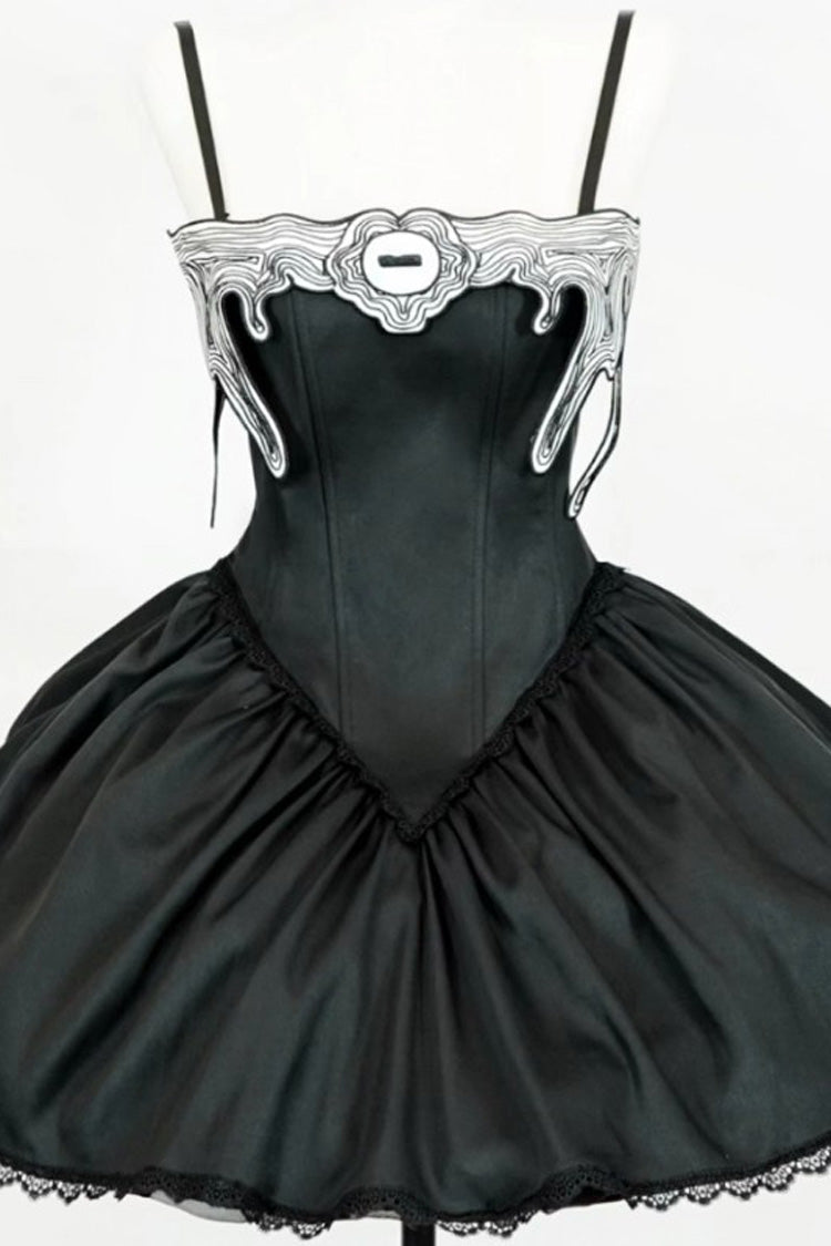 Onyx Ruffled Sleeveless Bow Dress Short - Demon’s Eye