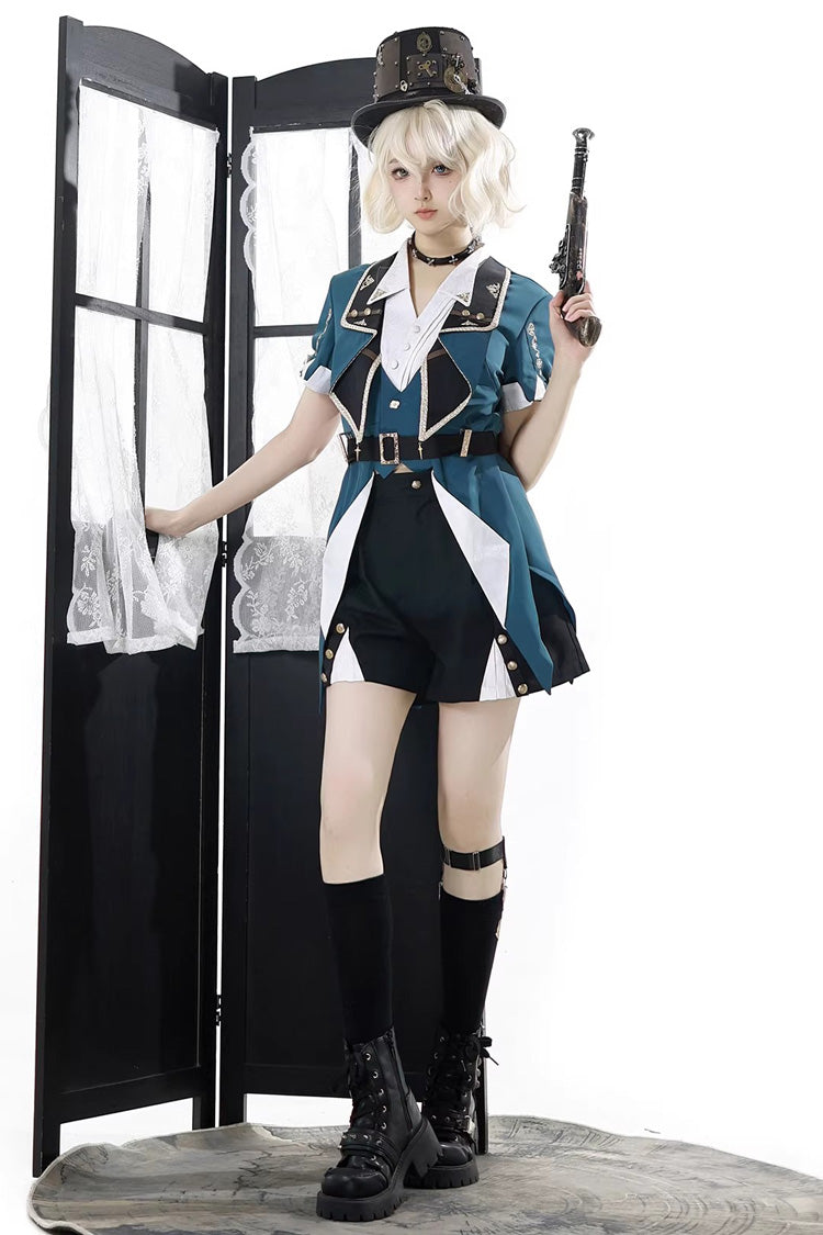 Square Collar Embroidered Studded College Prince Ouji Set