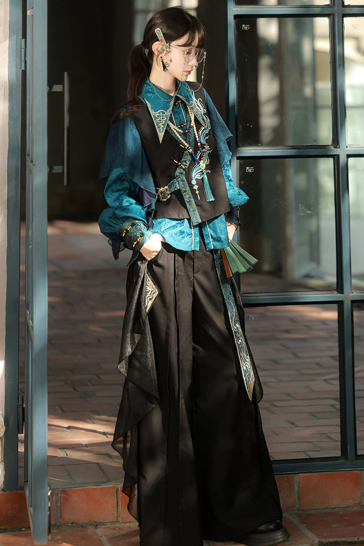 Ruffle Embroidery Round Collar Long Sleeve Ouji Set