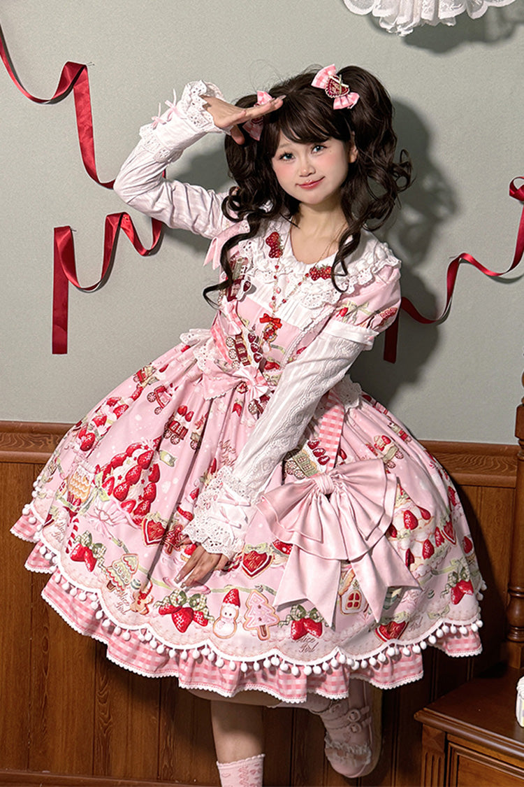Mint Strawberry Dessert Printed Sweet Lolita Dress - Doll Collar Short Sleeved