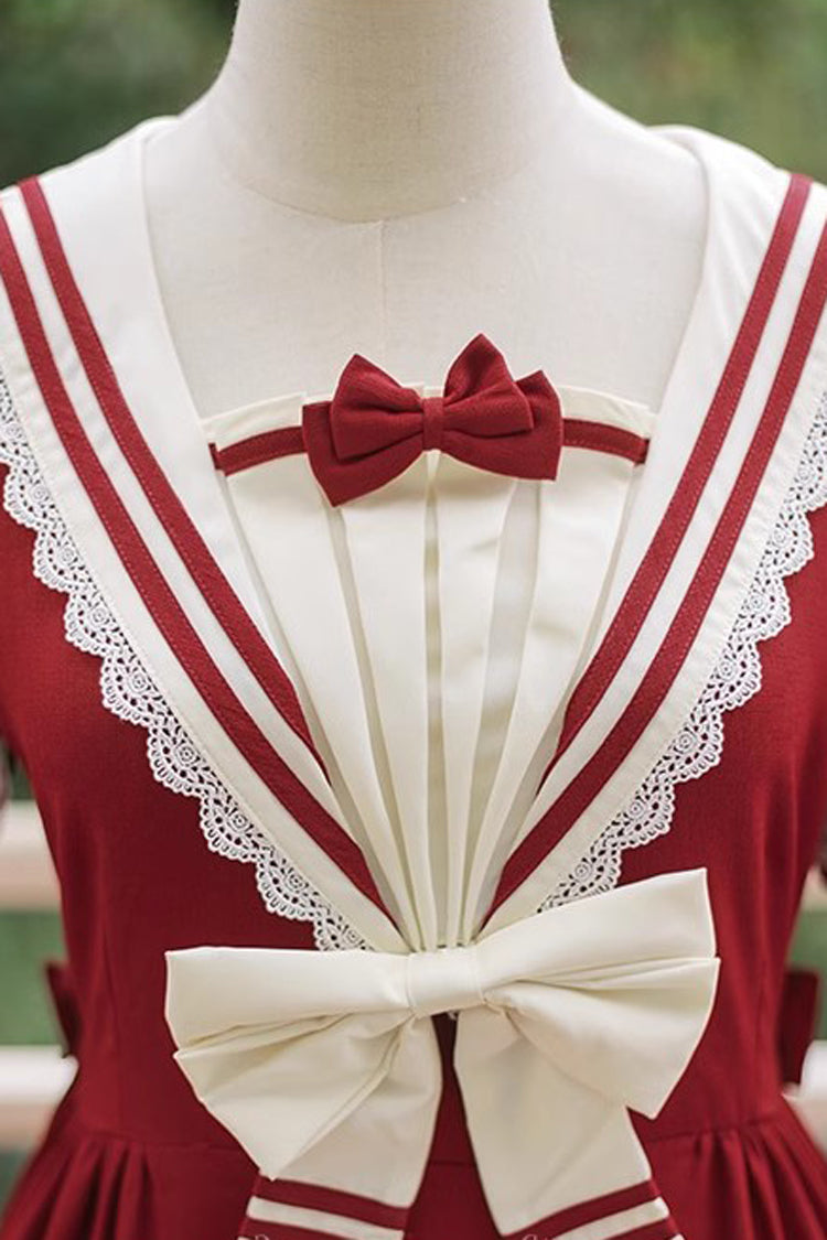 Navy-Inspired Sweet Lolita Dress with Short Sleeves and Bow in 4 Colorways