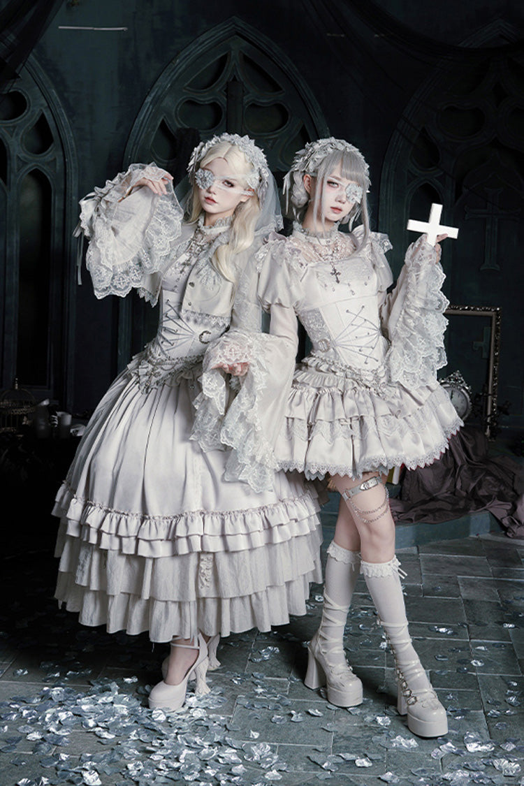 Bionic Doll Square Collar Gothic Lolita Corset Set with Multi-Layer Ruffles, Long Skirt