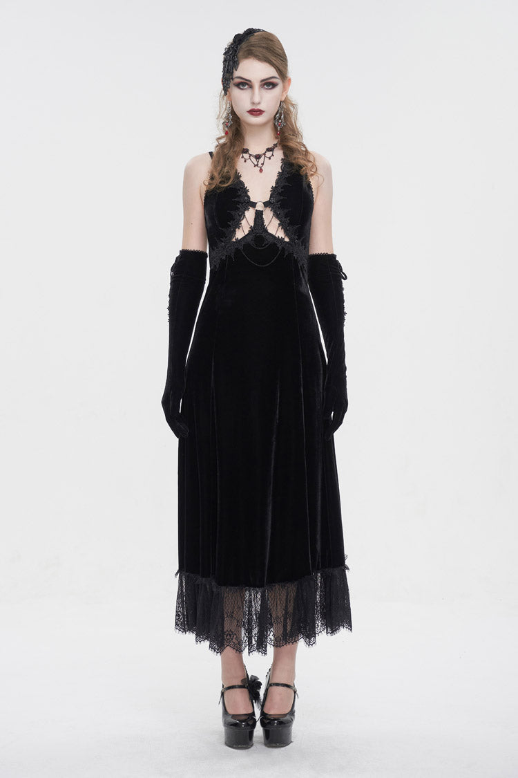 Lace Hem Slip Long Gothic Dress for Women with Lace-Up
