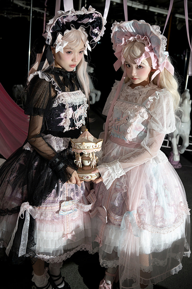 Pink Blue Multi Print Ruffle Bow Lace Sweet Gorgeous Lolita Jsk Dress