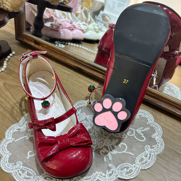 Ankle Bell Bow Mary Jane Heels - Cat Paw Sole, 6 Colors