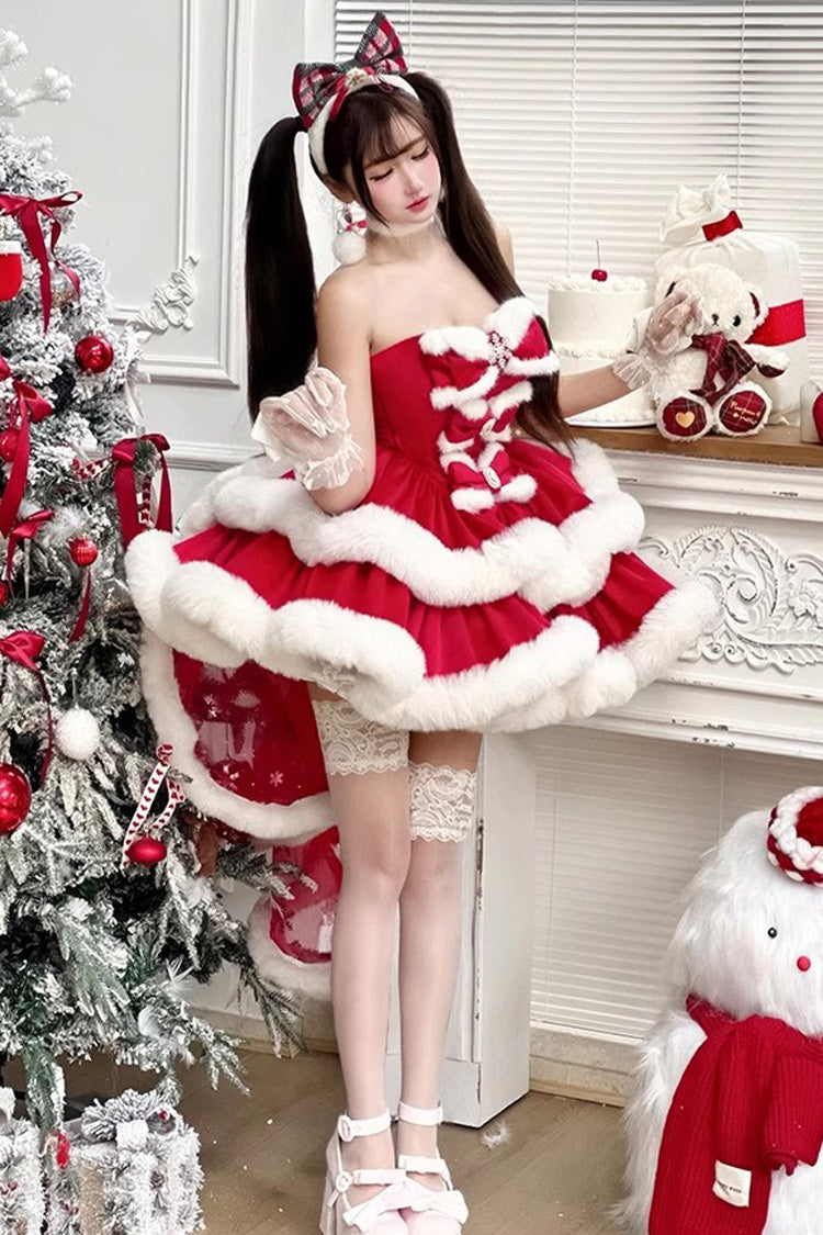 Red Strapless Bow Sweet Princess Dress - Holiday