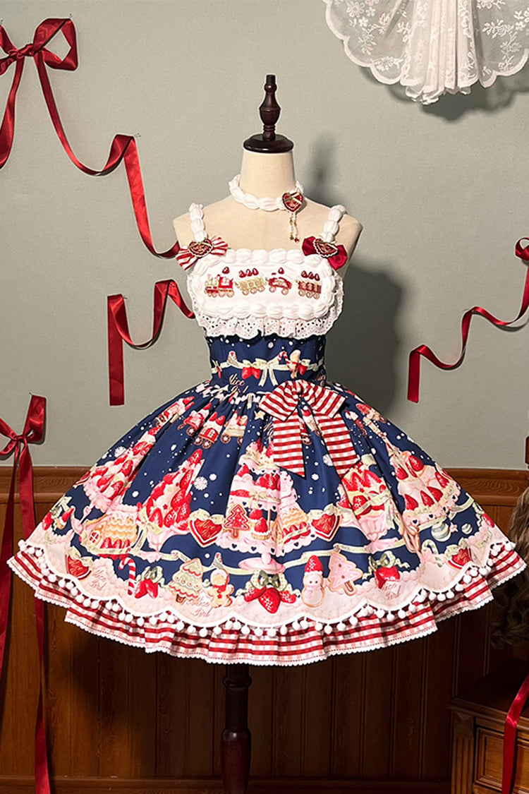 Mint Strawberry Dessert Printed Natural Waist Sweet Lolita JSK Dress - Ruffled