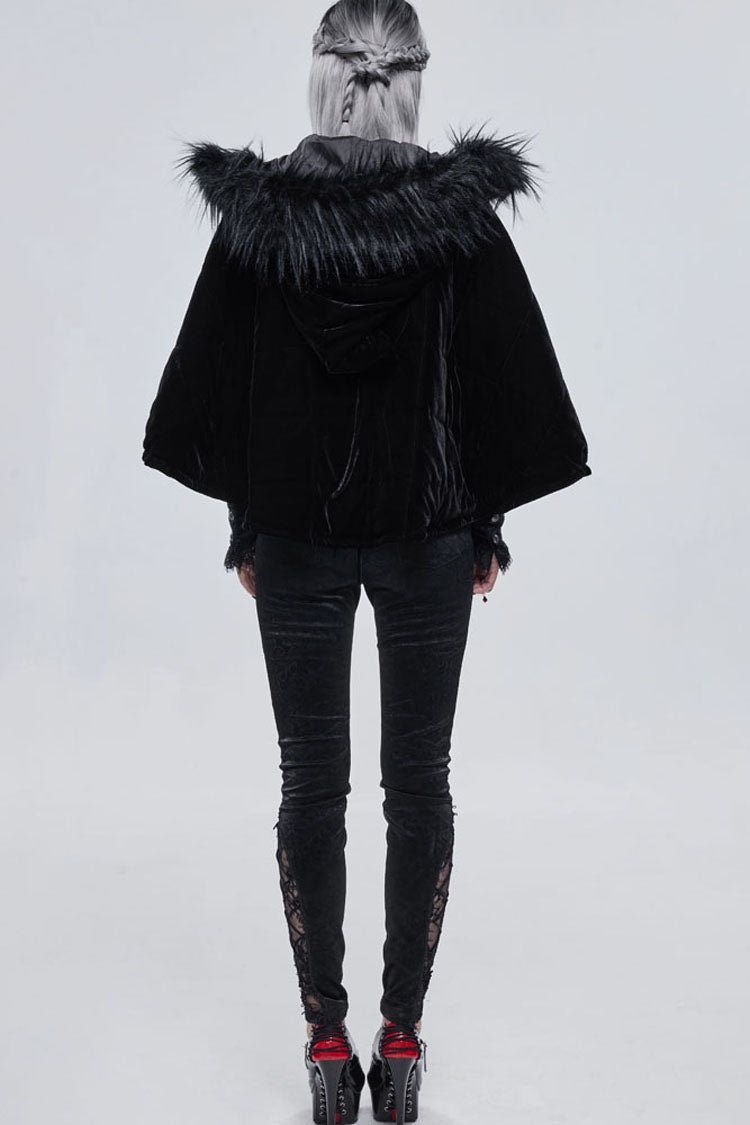 Gothic Velvet Shawl with Crescent Pendant, Zipper, Short Warm Cut