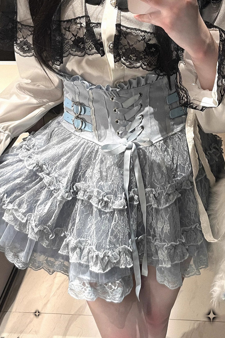 Rose Palpitations High Waisted Sweet Jirai Kei Skirt with Lace